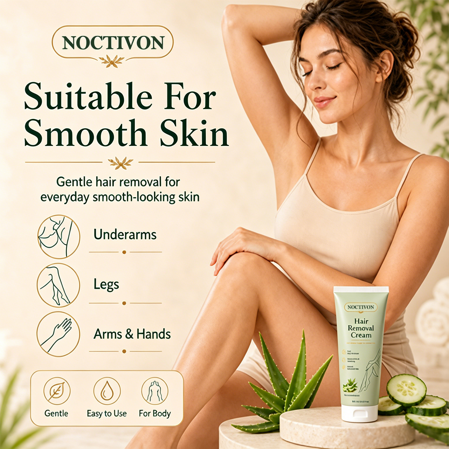 Noctivon™ Natural Gentle Hair Removal Cream | For Women & Men, Sensitive Skin
