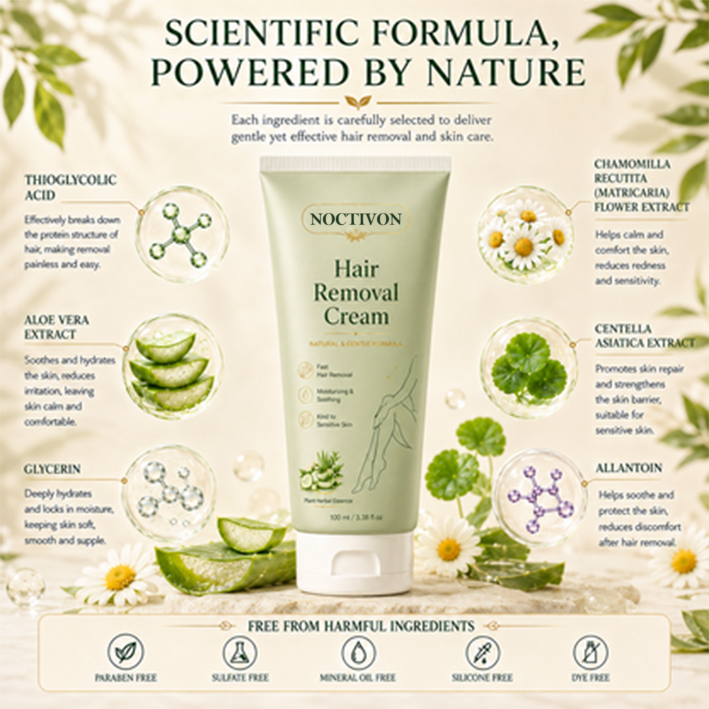Noctivon™ Natural Gentle Hair Removal Cream | For Women & Men, Sensitive Skin