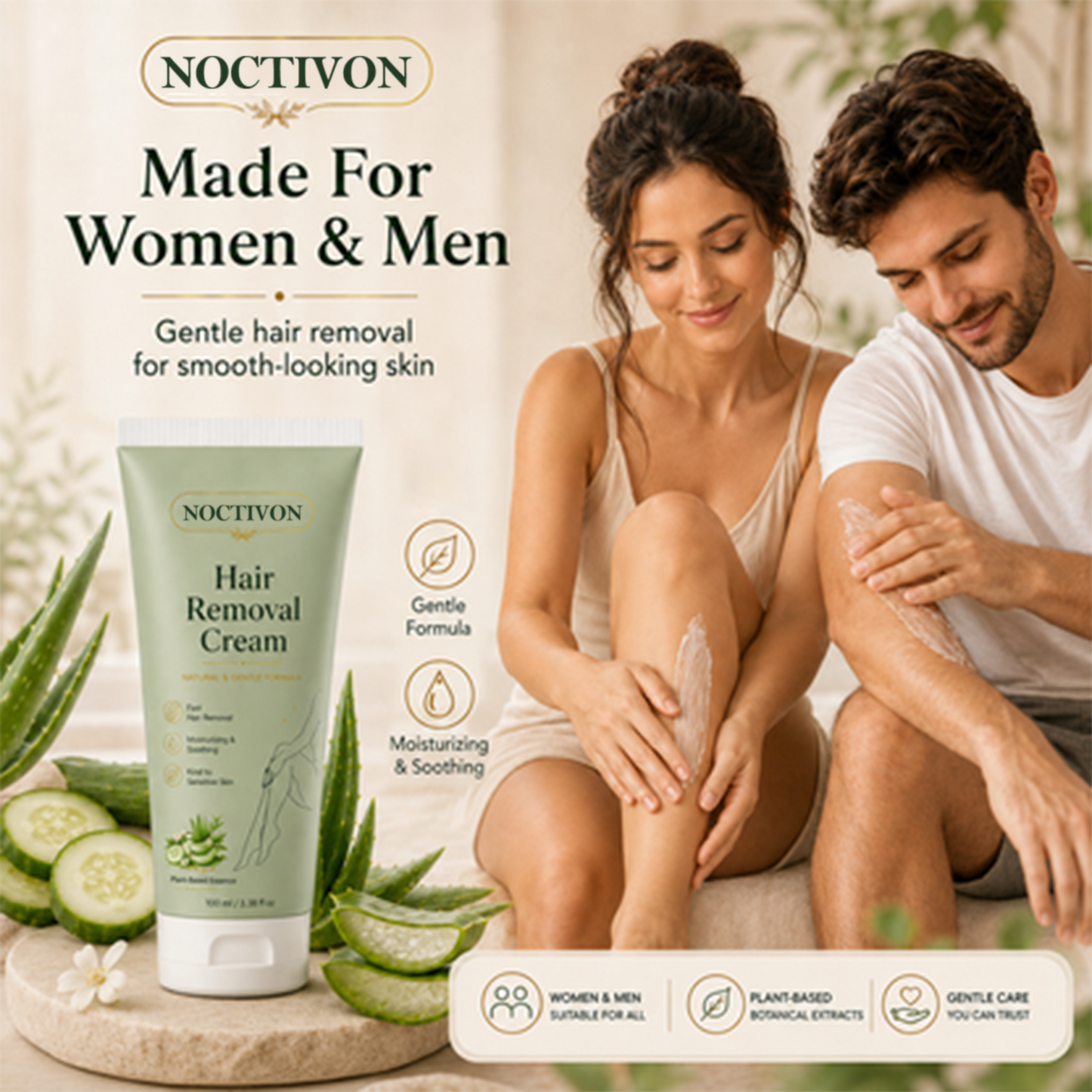 Noctivon™ Natural Gentle Hair Removal Cream | For Women & Men, Sensitive Skin