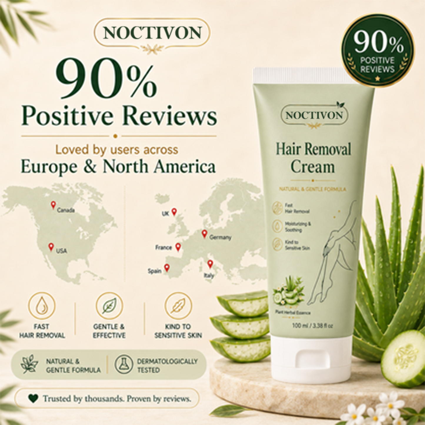 Noctivon™ Natural Gentle Hair Removal Cream | For Women & Men, Sensitive Skin